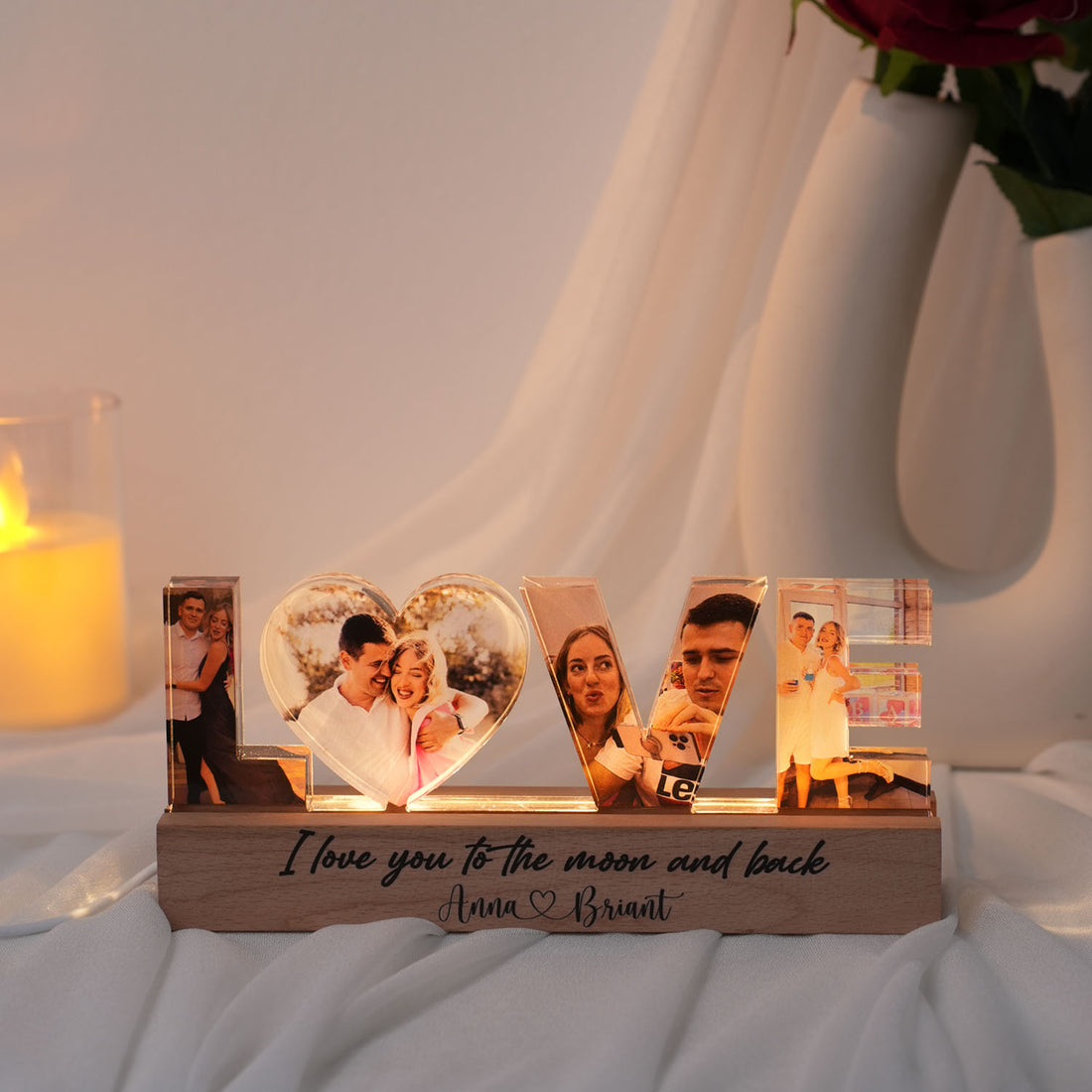 Personalized Couple Photo Collage Night Light, Custom Valentines Day Gift, Gift for Couple