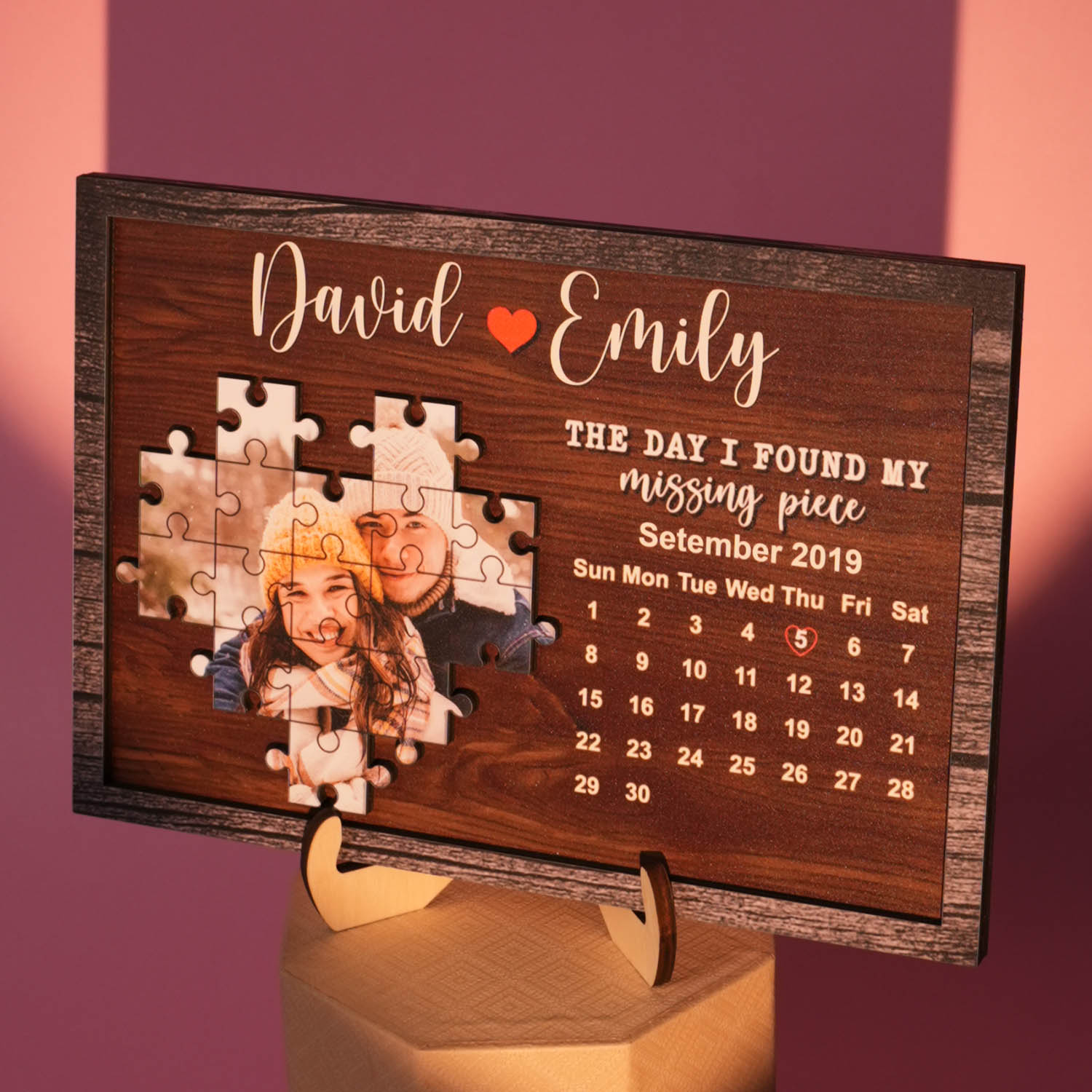 Personalized Couple Puzzle Heart Wooden Sign, I Found My Missing Piece, Love Sign Decor, Valentine Anniversary Gift For Girlfriend Wife