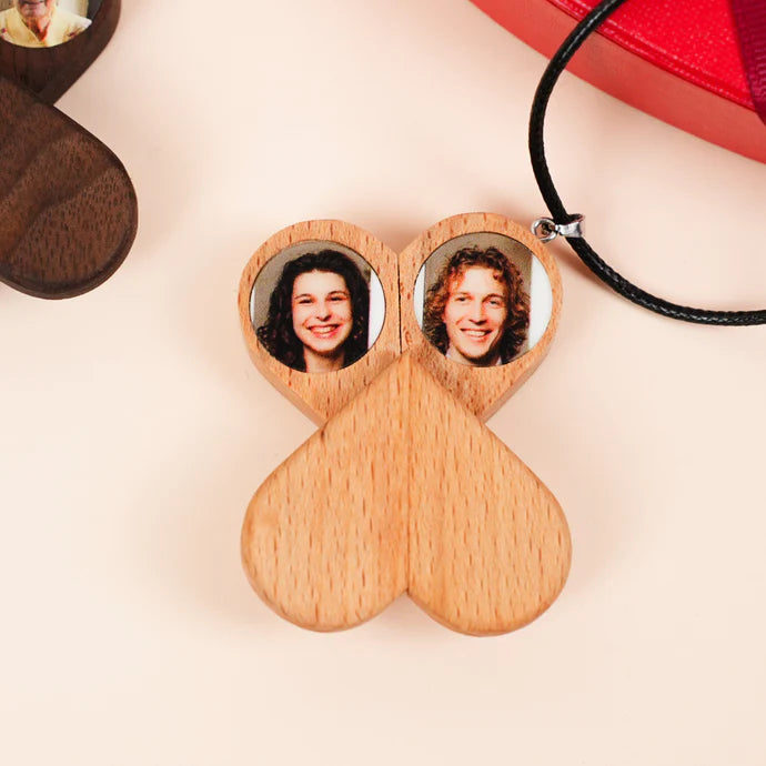 Hidden Magnetic Wooden Locket Necklace with Secret Compartment