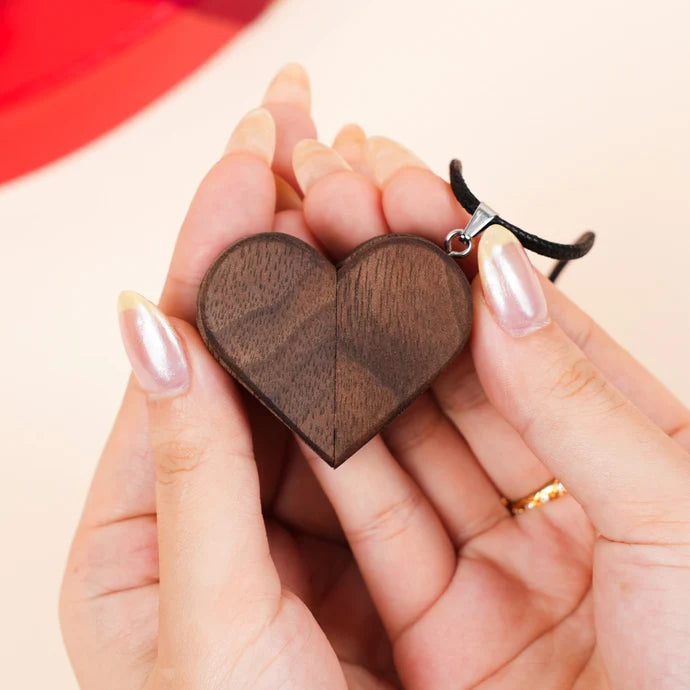 Hidden Magnetic Wooden Locket Necklace with Secret Compartment