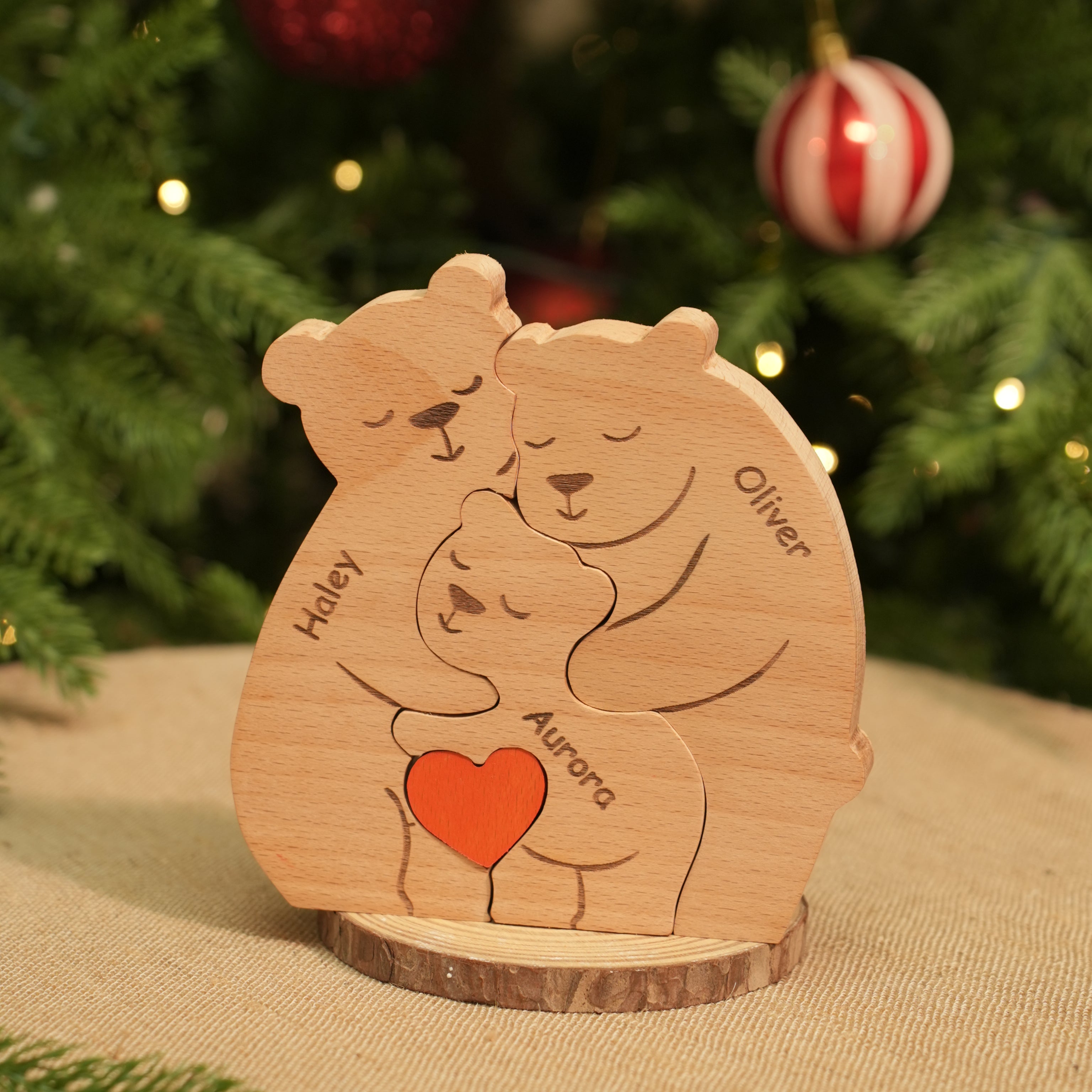 Family Personalized Custom Bear Shaped Wooden Art Puzzle - Wooden