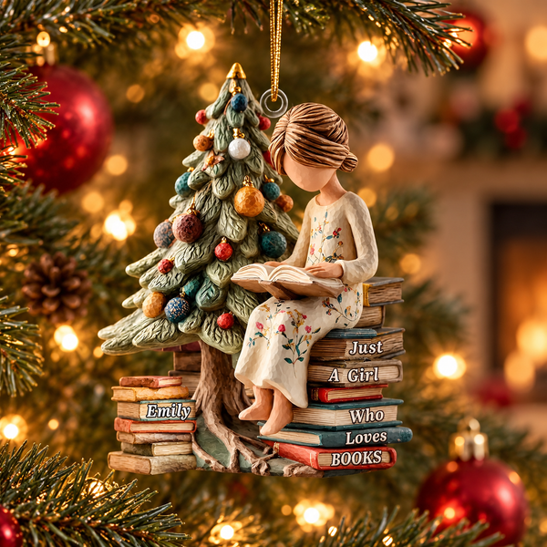 Just a Girl Who Loves Books Ornament, Personalized Reading Girl Ornament, Book Lover Christmas Gift