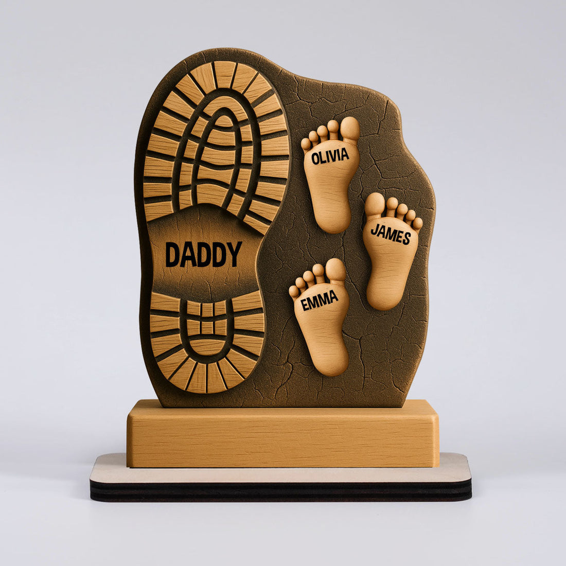 Father and Child Footprint Wooden Stand Personalized