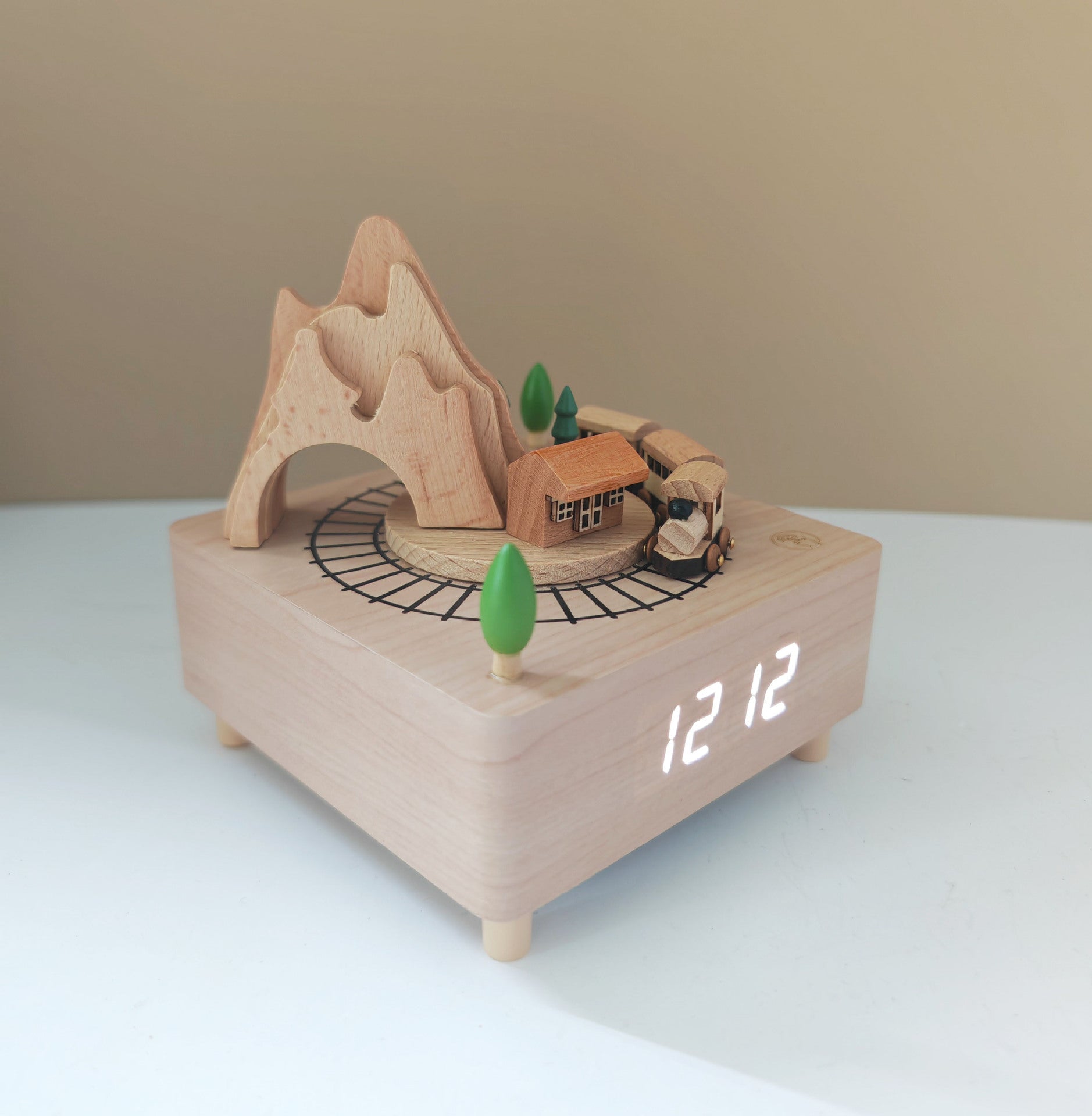 Alarm Clock Music Box, Christmas Train Castle Carousel Music Box