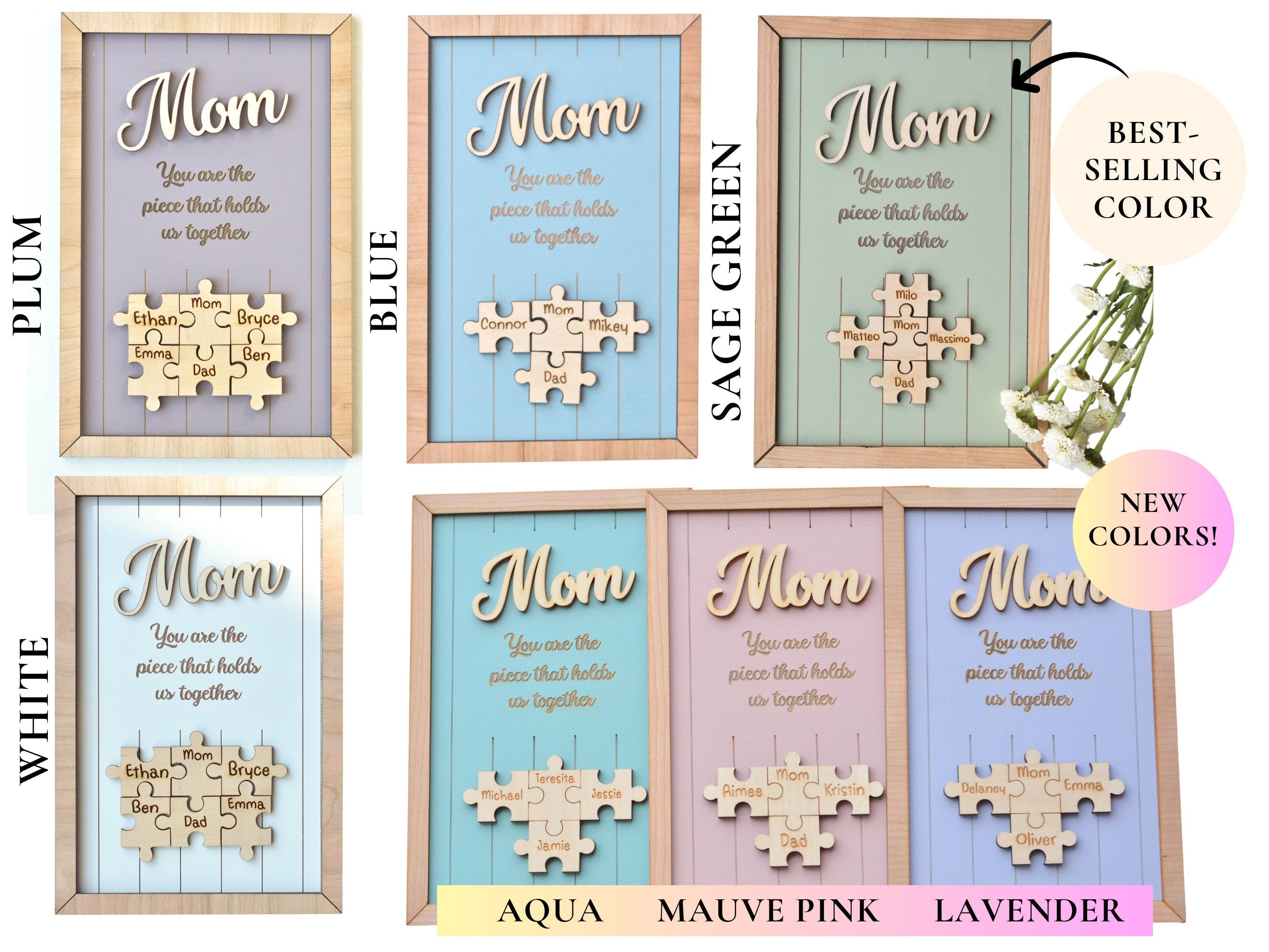 Mom Puzzle Sign, Mother's Day Gift, Custom Engraved Wood Sign, Piece That Holds Us Together, Grandma Gift, Personalized