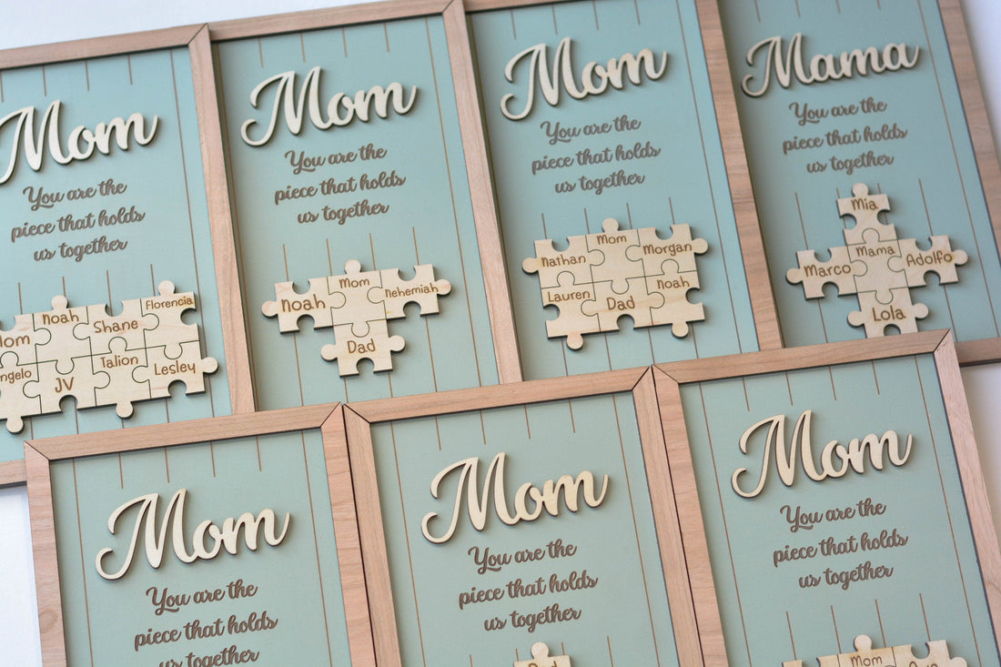 Mom Puzzle Sign, Mother's Day Gift, Custom Engraved Wood Sign, Piece That Holds Us Together, Grandma Gift, Personalized