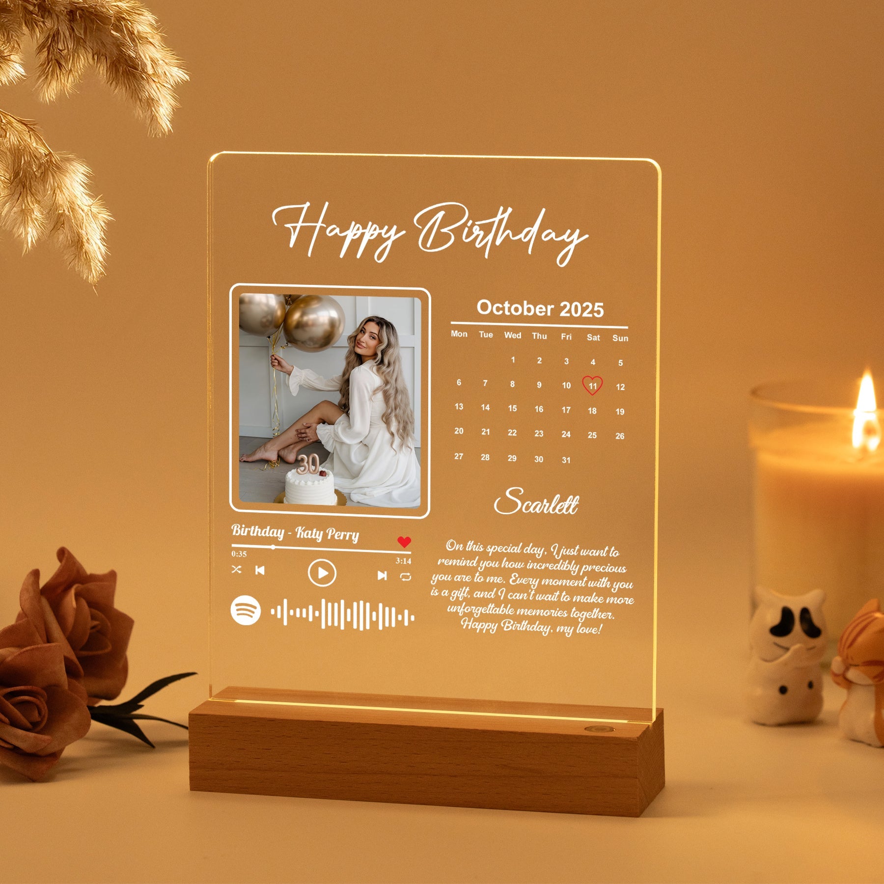 Personalized Birthday Acrylic Plaque – With Photo, Calendar & Song