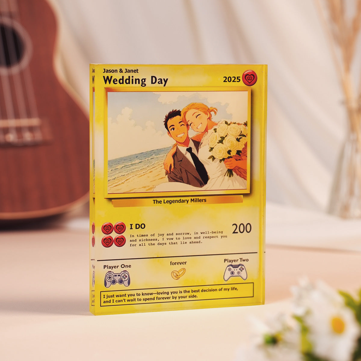 Personalized Wedding Pokemon Acrylic Plaque Card,  Gift For Wife, Husband Gift, Custom Pokemon Acrylic Plaque