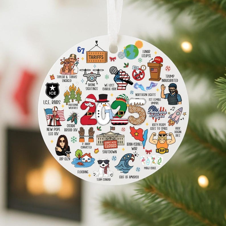 2025 Events Ornament, 2025 Year in Review, 2025 Christmas Ornament, Notable Events of 2025, 2025 Yearly Keepsake, Ornament Gift Exchange