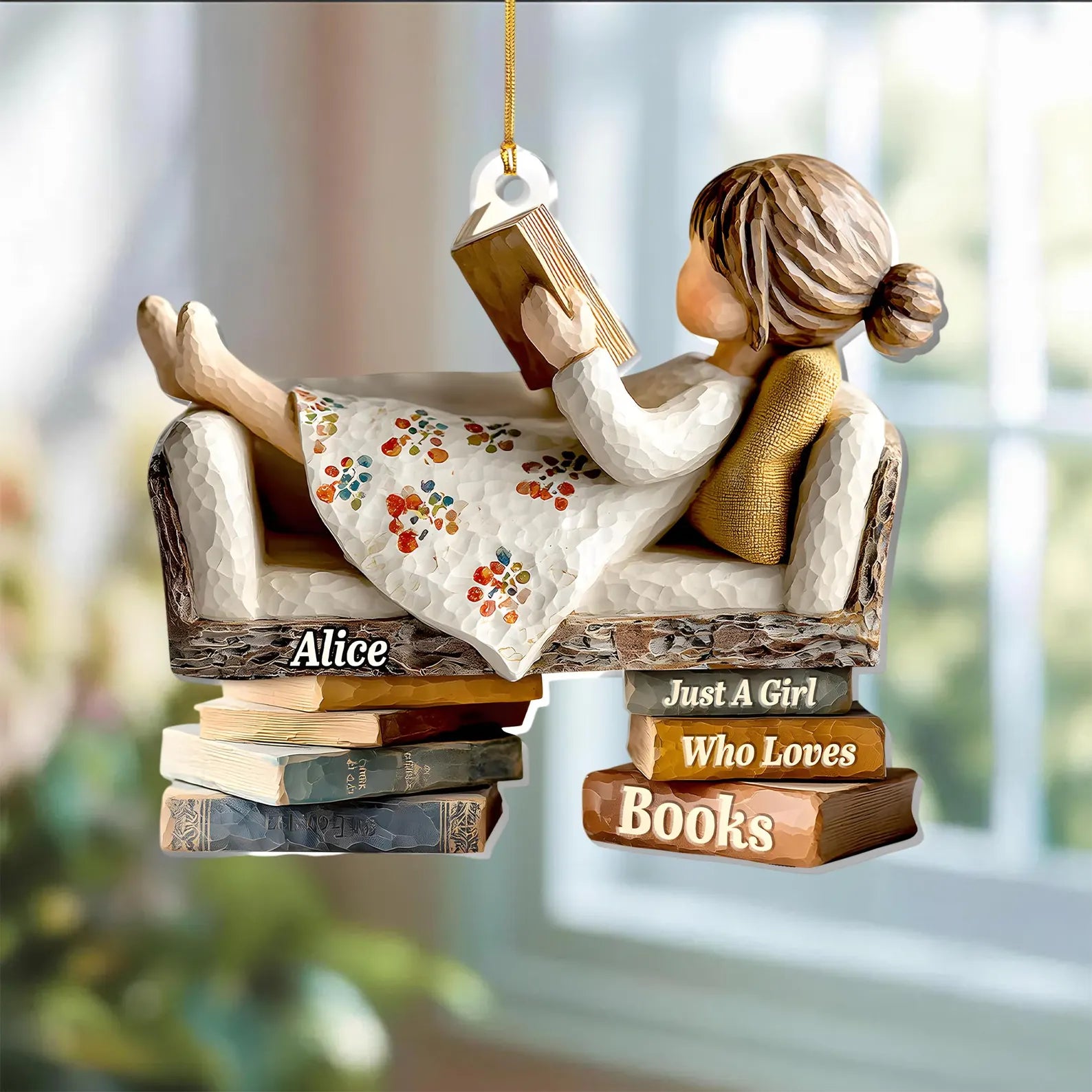 Just a Girl Who Loves Books Ornament, Personalized Reading Girl Ornament, Book Lover Christmas Gift