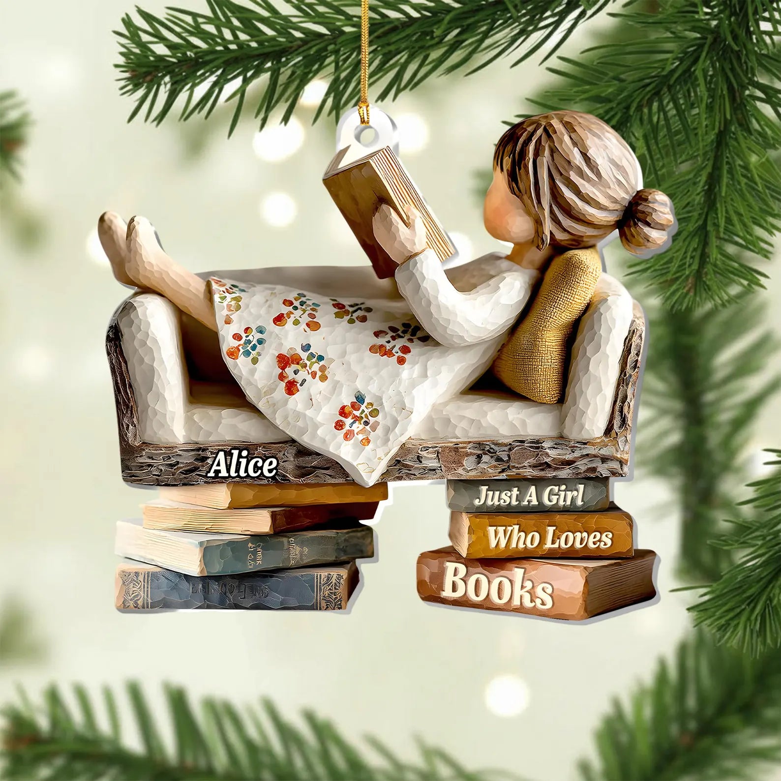 Just a Girl Who Loves Books Ornament, Personalized Reading Girl Ornament, Book Lover Christmas Gift