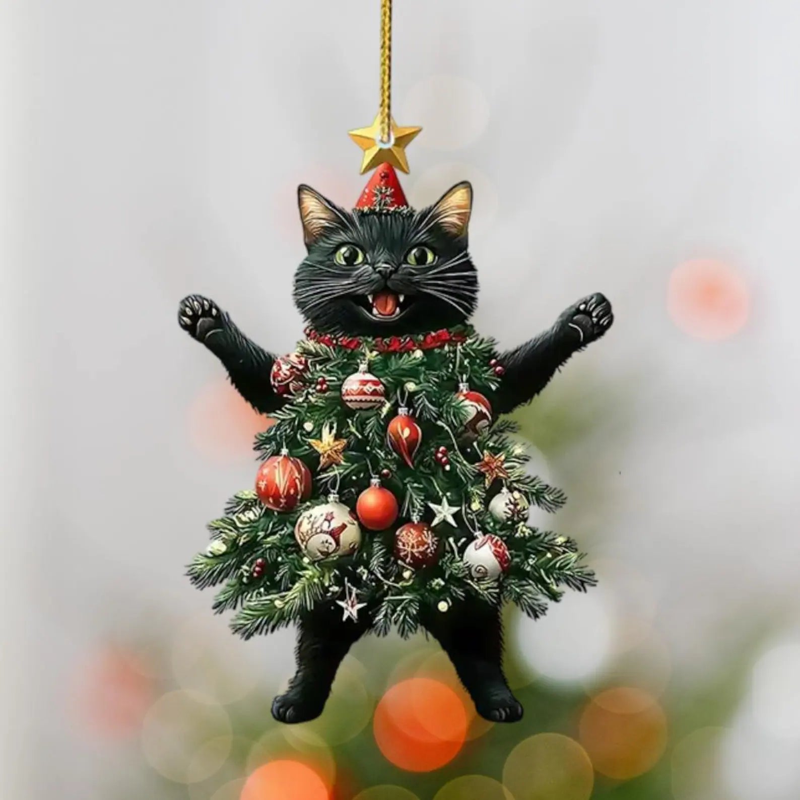 Whimsical Acrylic Cat Christmas Ornament, Cute Cat Lover Tree Decoration, Funny Holiday Pet Gift, Christmas Cat Decor, Gift For Cat Mom