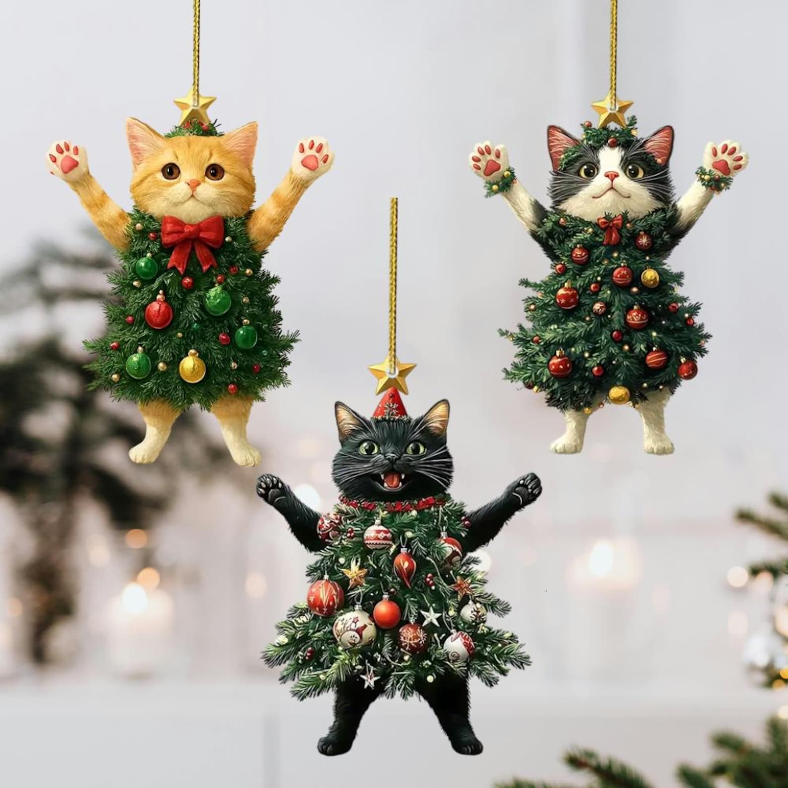 Whimsical Acrylic Cat Christmas Ornament, Cute Cat Lover Tree Decoration, Funny Holiday Pet Gift, Christmas Cat Decor, Gift For Cat Mom
