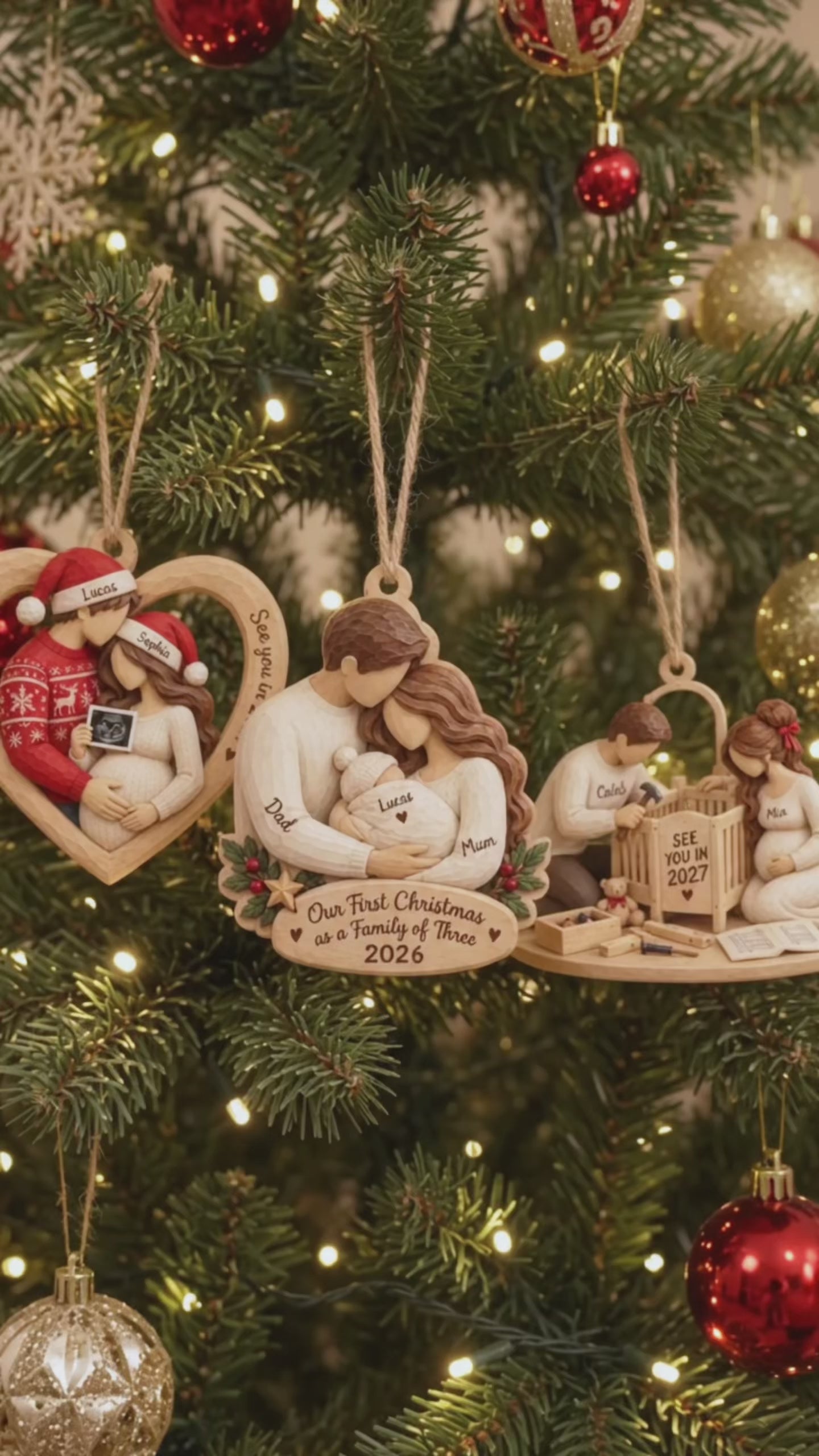 Personalized Family of Three Christmas Ornament.mp4